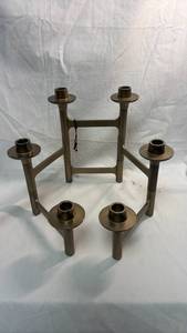 lot 11 image: Antique Brass-Finish Candelabra 6-Candle Holder