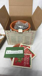 lot 51 image: Soup Garden Basil Dill Thyme Windowsill Herb Garden Kit with Terra Cotta Pot