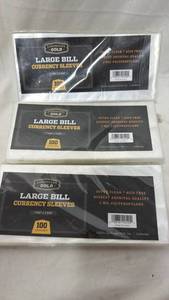 lot 69 image: Cardboard Gold Large Bill Currency Sleeves 7 916 x 3 516 100 Count (Lot of 3)