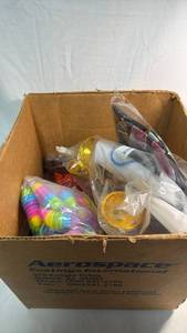 lot 85 image: Mixed Party Supplies Lot �� Key Chain Toys, Olympic Table Flags 12-pc, Trophy Figures, Gem Beads