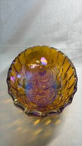 lot 90 image: Amber Glass Bowl with Iridescent Finish and Embossed Design