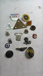 lot 110 image: Lot of Vintage Pins and Badges USA Olympics NationsBank Red Cross Legion