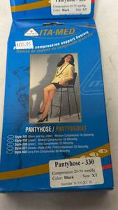 lot 187 image: ITA-MED Pantyhose 330 Compression Support Hosiery 20-30 mmHg Size XT Black - 2 Pack