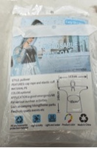 lot 193 image: Disposable Raincoat 6-Pack 148cm x 163cm with Hood and Elastic Cuff