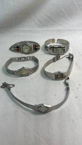 lot 214 image: Lot of 5 Wristwatches with Mesh and Cuff Bands
