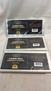 lot 240 image: Cardboard Gold Large Bill Currency Sleeves 7 916 x 3 516 100 Count Lot of 3
