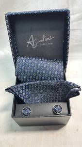 lot 248 image: Asantoni Collection Tie and Cufflinks Set Blue Oval Pattern