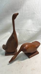 lot 261 image: Carved Walnut Geese Figurine Pair