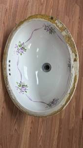 lot 264 image: Oval Ceramic Sink Basin with Purple Floral Decoration