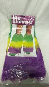 lot 293 image: Leg Warmers Green Yellow Purple Ombre Color Block Pair
