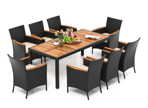 lot 2606 image: Costway 9-Piece Patio Dining Set with 8 Chairs (TABLE ONLY) - Retail $610