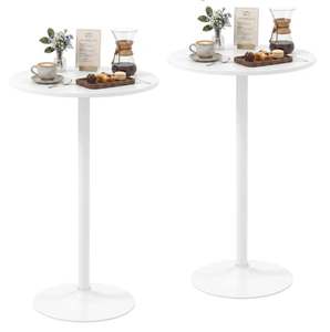 lot 2607 image: POWERSTONE Two-in-one Cocktail Tables Set of 2, 24 Round Bar Tables with Sturdy Metal Base, 4022 Two Convertible Height High Top Pub Table, Coffee Table for Home Bar, Bistro, Dining Room, White - Retail $160