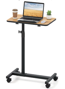 lot 2616 image: Giantex Overbed Table with Wheels, Medical Adjustable Bedside Table, Mobile Standing Desk, Portable Laptop Table for Small Spaces, Bed Trays Table for Eating Home and Hospital (Natural) - Retail $43