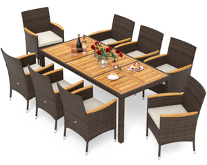 lot 2625 image: Costway 9-Piece Patio Dining Set with 8 Chairs (THIS IS BOX 2 OF 3 CONTAINS 4 CHAIRS & CUSHIONS ONLY) - Retail $567
