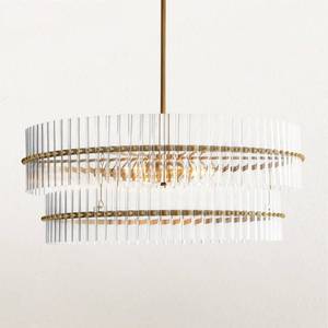 34 Inch Contemporary Brass Chandelier 2 Tier Round Fluted Glass Chandelier Ceiling Hanging Pendant Light for Dining Room Living Room Foyer Entryway Does Not Includes Bulbs 34in L x 34in W x 10in H - Retail: $769