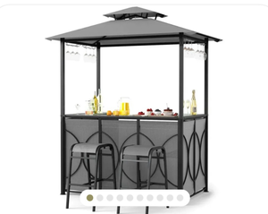 lot 2630 image: Costway 6.5 x 4 x 8 FT Grill Gazebo Set with 2 Bar Stools and Bar Table (BOX 2 OF 2 WHICH CONTAINS BAR STOOLS, DECORATIVE PANELS & OTHER VARIOUS PIECES)  - Retail $340