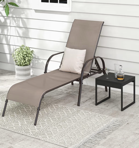 lot 2631 image: Giantex 2 Pack Patio Lounge Chair, Outdoor Chaise Lounge with 5 Adjustable Backrest, Sturdy Steel Frame, Sunbathing Recliner, Beach Chair, Tanning Chair for Outside, Yard, Balcony, Pool Chairs, Brown - Retail $170