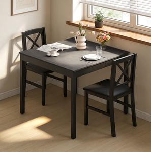 lot 2632 image: Giantex 3-Piece Dining Table Set for 2 - Small Wooden Kitchen Table with Upholstered PVC Leather Chairs, Rubber Wood Legs, Modern Compact Dining Set for Dinner, Kitchen, Restaurant, Dinette (Grey) - Retail $158