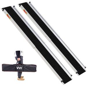 lot 2635 image: VNN Adjustable Wheelchair Ramp, 4-7 FT Portable Wheelchair Ramp for Home Step, Door Threshold Wheelchair Ramps for Home, Non-Slip Aluminum Scooter Ramp for Car, Doorways, Curbs, Stairs - Retail $180