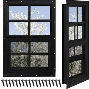 lot 2642 image: NOTASA Shed Windows 2 Pack, Chicken Coop Windows 24 x 36 with Tempered Glass and Fiberglass Screen, Flush Mounted Small Window for Shed, Barns, Playhouse, Household, Garage (Black) - Retail $130