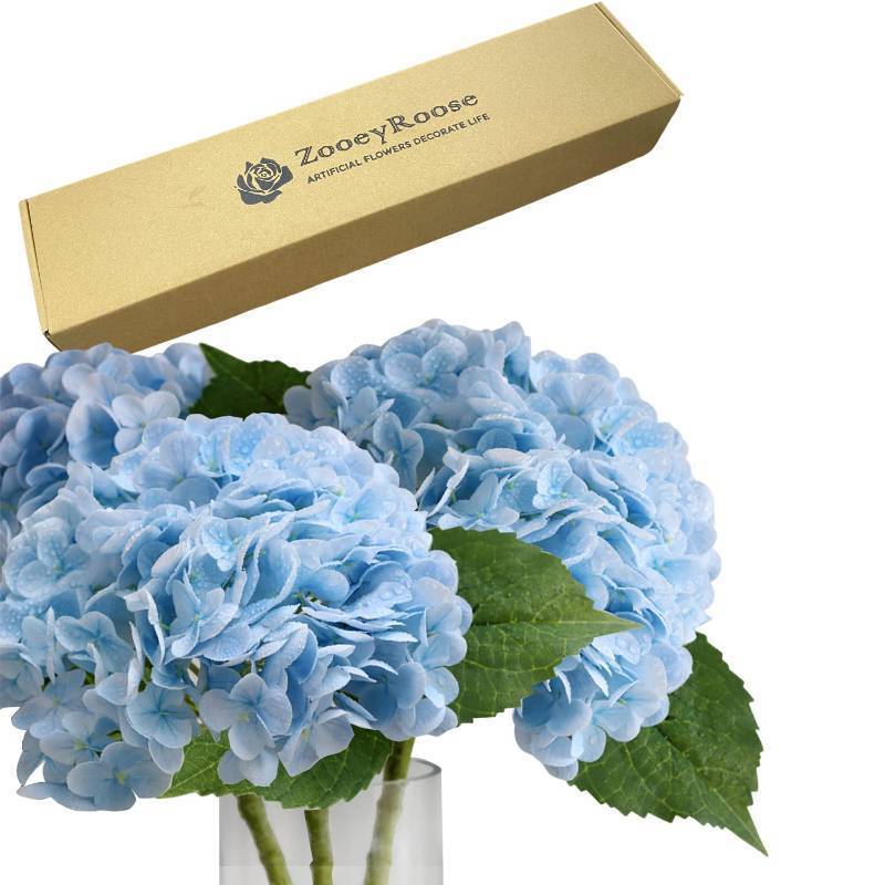 lot 1006 image: ZooeyRoose 3 pcs Light Blue Artificial Hydrangea Flowers 21 Lifelike Fake Large Real Touch Hydrangea Blue Flower for Wedding Decoration Bride Bouquet Floral Home Decor Table Centerpieces - Retail $24