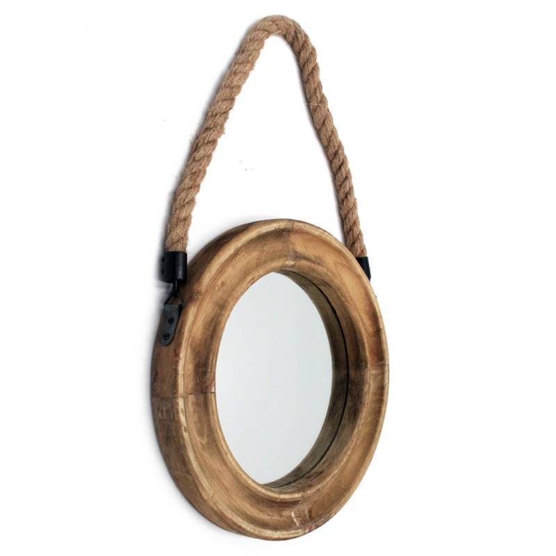 lot 1002 image: Funly mee Rustic Round Decorative Mirror with Solid Wood Frame&Rope Hanging,Farmhouse Antique Wall Decor(Small 9.9X9.9in) - Retail $23