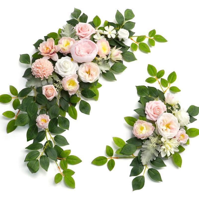 lot 1007 image: WEIERYUE(Pack of 2 Artificial Flowers Decorations, Wedding Flowers, Wedding, Banquet, Party, Reception Entrance Welcome Sign and Background Decoration(Summer Peach Powder) - Retail $35