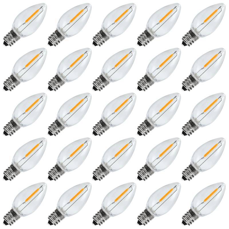 lot 1025 image: LiEiDi 25Pack C7 LED Replacement Light Bulbs, Shatterproof LED Bulbs for Window Candles & Chandeliers, E12 Screw Base, 0.6 Watt Equvalent to 5 6 7 Watt Incandescent Bulbs, Warm White 2200K Retail $17.49