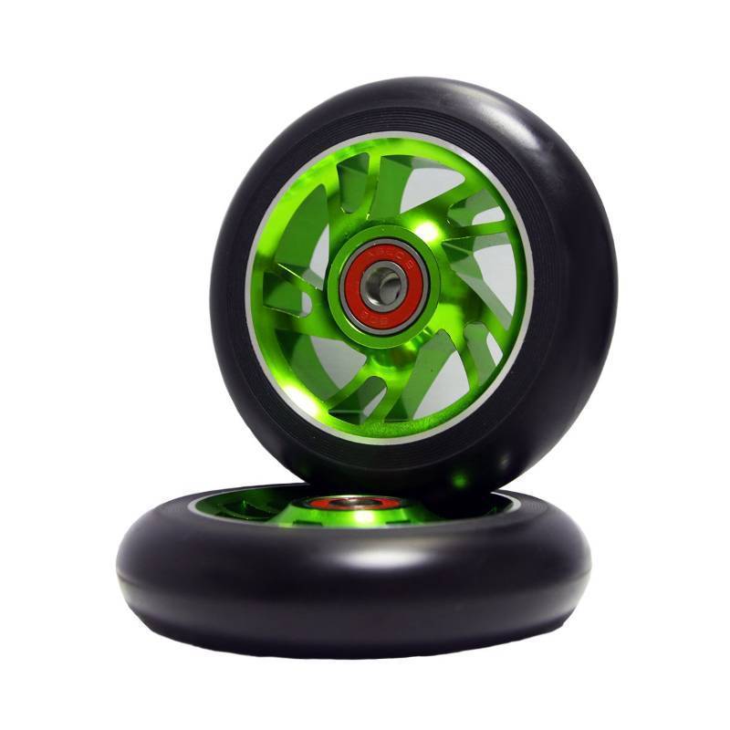 lot 1028 image: Z-FIRST 2Pcs 110mm Pro Stunt Scooter Wheels with ABEC 9 Bearings Fit for MGPRazorLucky EnvyVokul Pro Scooters Replacement Wheels (Green) Retail $26.52