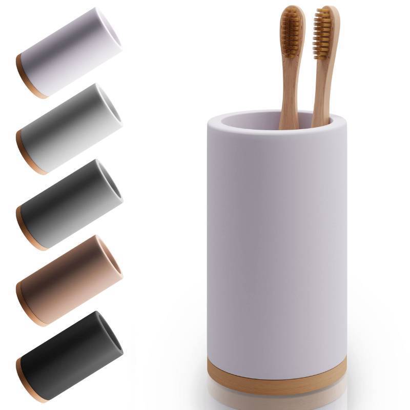 lot 1026 image: Matani Bamboo Toothbrush Holder Diatomite Tooth Brush Organizer - Storage Stand for Small Bathroom & Counter - Removable Base & Drain Holes, Water-Absorbent & Quick-Drying (Off White) Retail $24.18