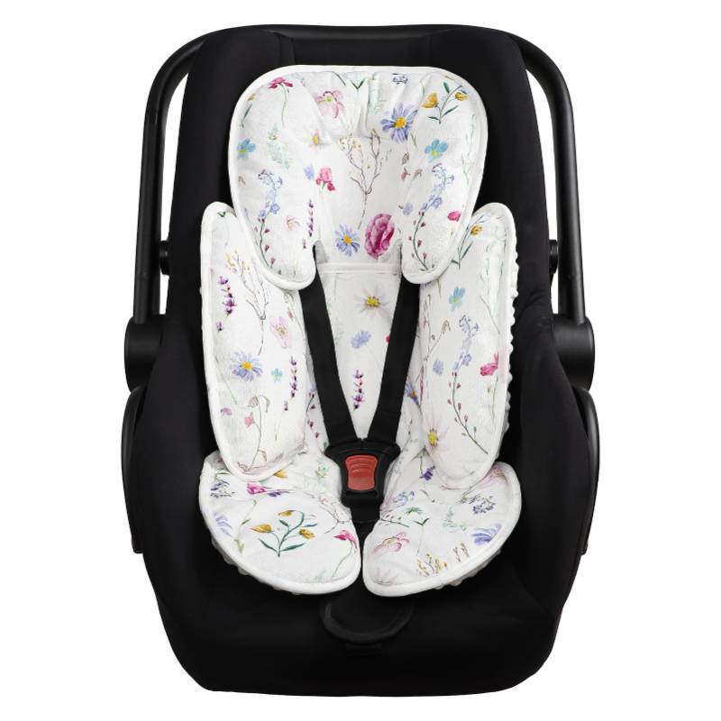 lot 1046 image: Infant Car Seat Insert Pea Pod 2-in-1 Baby Car Seat Head & Body Support for Newborn Girl Reversible 3 Layer Warm Preemie Carseat Stroller Cushion Headrest with Soft Minky Dot Fabric, Wildflower Retail $24.99