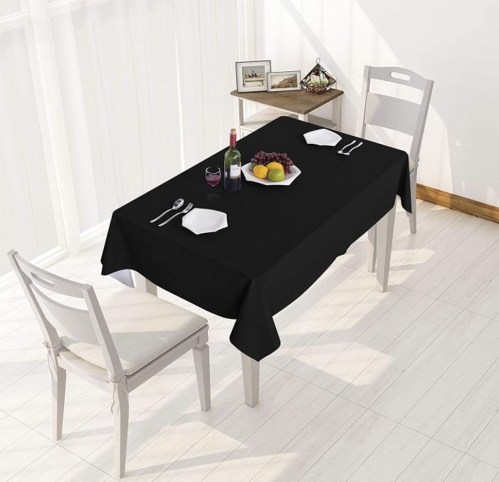 lot 1043 image: sancua 100% Waterproof Rectangle PVC Tablecloth - 54 x 78 Inch - Oil Proof Spill Proof Vinyl Table Cloth, Wipe Clean Table Cover for Dining Table, Buffet Parties and Camping, Black Retail $14.99