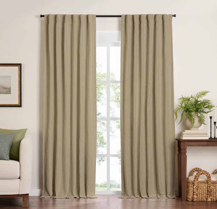 lot 1050 image: Elrene Home Fashions Harrow Solid Texture Blackout Single Window Curtain Panel, 52x84, Natural Retail $32.14