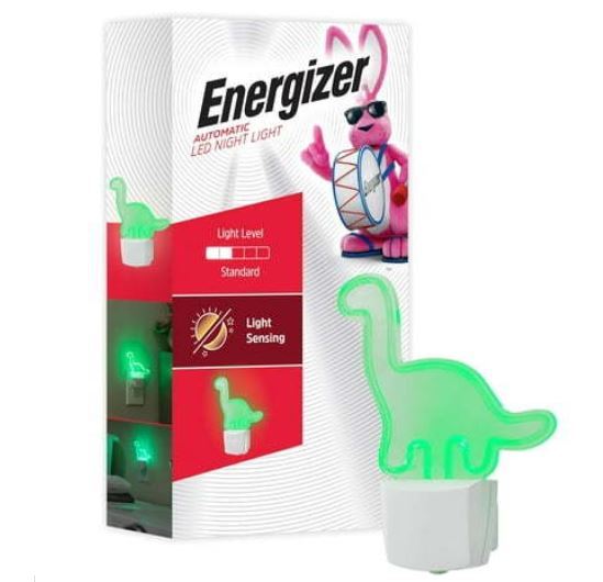 lot 1054 image: Energizer Long-Neck Dinosaur Night Light  Neon  Auto OnOff  Green - Retail $14