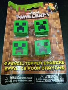 lot 1125 image: Minecraft Pencil Top Erasers  4ct - Retail $13
