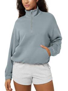 lot 1152 image: ODODOS Womens Modal Soft Cinchable Sweatshirts Half Zipper Funnel Neck Oversize Pullover with Pockets, Grey Blue, Large - Retail $45