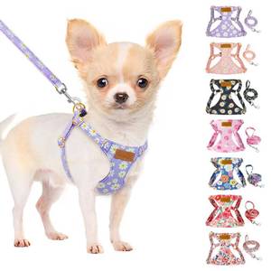 lot 1075 image: SlowTon Dog Harness Small Sized Dog - Soft XXS Dog Harness and Leash Set No Pull No Chock, Adjustable Lightweight Puppy Harness for XS Small Medium Dogs Cats (Purple Dasiy, S) - Retail $19