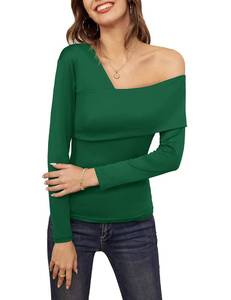 lot 1153 image: Womens Off Shoulder Blouses Cocktail Party Sexy Tops Elastic Slim Fit Shirt Long Sleeve Atrovirens Ms - Retail $0