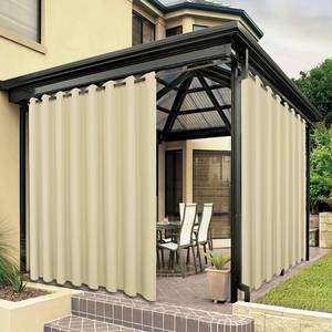 lot 1014 image: BONZER Extra Wide Waterproof Outdoor Curtains for Patio Heavy Privacy Light Filtering Grommet Outside Curtains for Porch, Pergola, Gazebo, 1 Panel, 150W x 84L inch, Cream - Retail $73