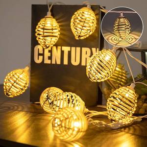 lot 1035 image: Vigdur Rattan Ball String Lights - 10FT Lantern String Lights Plug in with 10 Led Bulbs, Decorative String Light for Indoor Outdoor Balcony Patio Garden Wedding Bedroom Decor - Retail $26