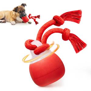 lot 1059 image: Potaroma Interactive Dog Ball Toys Touch Activated, Rechargeable, Squeaky Dog Toy, Moving Ball for Pup with Rope for Medium Small Dogs Puppy Dark Red - Retail $24