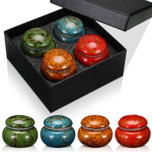 lot 1069 image: Sieral Set of 4 Ceramic Small Urns for Human Ashes Sharing Keepsakes Cremation Mini Urns Human and Pet Ashes Funeral Container with Box and Lining for Memorial Your Loved One Lost, 4 Colors(Vintage) - Retail $18