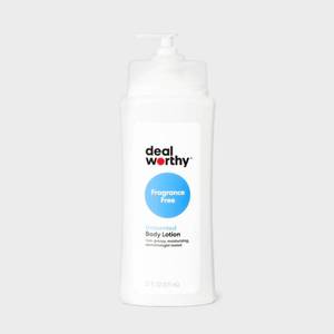 lot 1110 image: Body Lotion - Fragrance Free - 21 fl oz - Dealworthy Moisturizing, Whole Body, Paraben-Free, Normal to Dry Skin - Retail $9