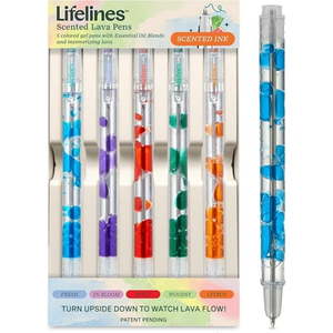 lot 1114 image: Lifelines Multi-Color Scented Lava Gel Pen Set  0.5mm Colored Gel Pens Infused with Scented Essential Oil Blends  5 Pack - Retail $22