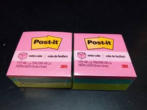 lot 1127 image: Post-it Notes Cube  3 in. x 3 in.  Bright colors  400 Sheets  1 Cube - Retail $17