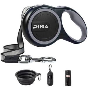 lot 1138 image: PINA Retractable Dog Leash, 26ft Dog Leash for Small Medium Large Dogs Up to 110lbs, 360° Tangle-Free Strong Reflective Nylon Tape, with Anti-Slip Handle, One-Handed Brake, Lock - Black Gray - Retail $18