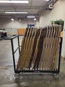 lot 18669 image: Lot of 16 Tan and Brown Chairs With Rolling Storage Cart