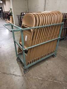 lot 18676 image: Lot of 16 Tan Chairs With Rolling Storage Cart