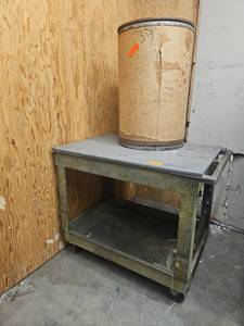lot 18501 image: Flat Top Cart on Casters W  Empty Barrel