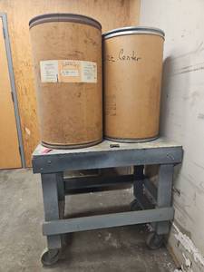 lot 18502 image: Flat Top Cart on Casters W 2 Barrels
